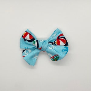 Blue Penguin Winter Hair Bow Girls hair bows, tie dye bow, christmas bow, girls hair accessories, alligator clip image 1