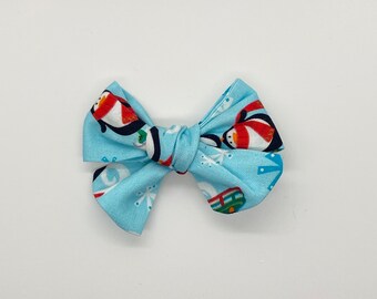 Blue Penguin Winter Hair Bow- Girls hair bows, tie dye bow, christmas bow, girls hair accessories, alligator clip