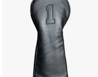 Black Driver Golf Leather Headcover By Detroit Golf Co.