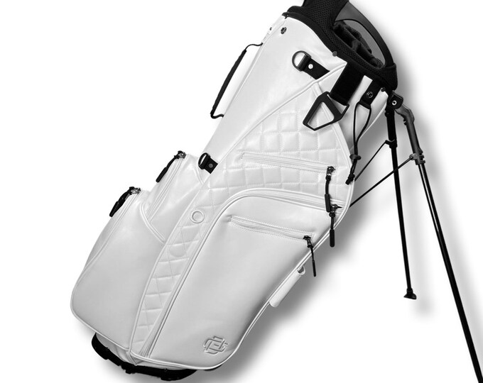 Premium Leather Golf Stand Bag White 14 Way Divider Light Weight by
