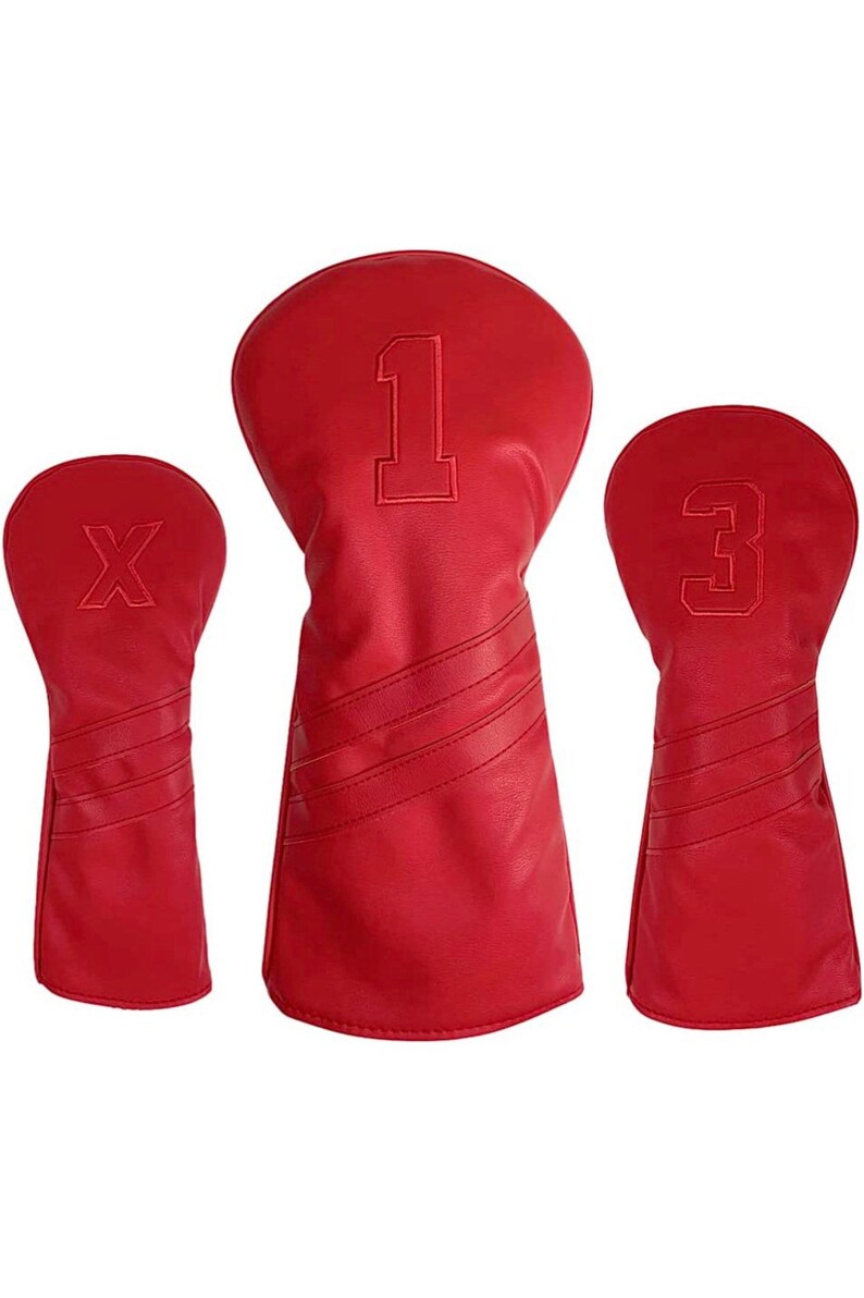 Red Leather 3 Piece Golf Head Cover Set by Detroit Golf Co. Etsy