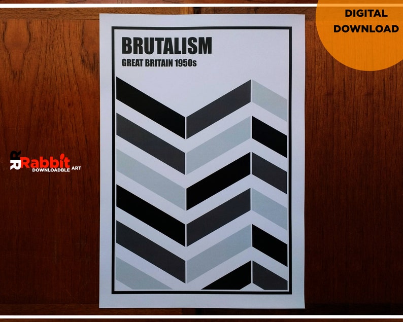 BRUTALISM Printable Poster BLACK Brutalist architecture Art Movement Poster Printable Wall Art Digital Download Downloadable Print image 4