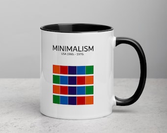 Minimalism Art Movement Mug | Original Mug For Art Lover | 11oz Art Design Mug With Black Color rim, inside, and handle