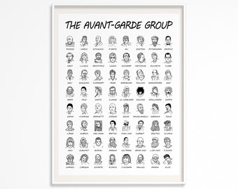 The Avantgarde group Poster - Portrait collection of Avant-garde people - Minimalist Illustration Poster-Black and White Illustration Poster