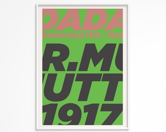 Dadaism Printable Art Poster - Marcel Duchamp - R. Mutt 1917 - Typography style Version - Green Colour - Digital Download -