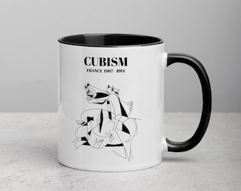 Cubism Art Movement Mug | Original Mug For Art Lover | Picasso Mug | Guernica | 11oz Art Design Mug With Black Color rim, inside, and handle