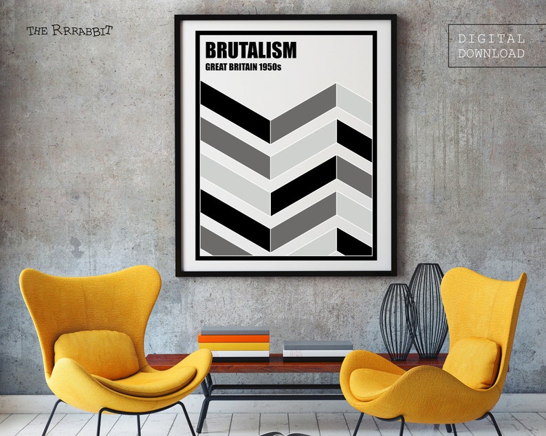BRUTALISM Printable Poster BLACK Brutalist architecture Art Movement Poster Printable Wall Art Digital Download Downloadable Print image 3