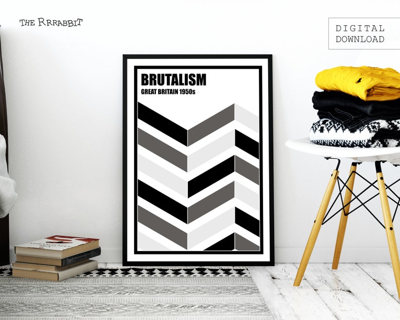BRUTALISM Printable Poster BLACK Brutalist architecture Art Movement Poster Printable Wall Art Digital Download Downloadable Print image 2