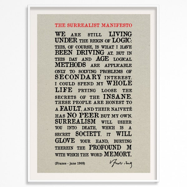 Surrealist Manifesto Quotes Poster - Printable Poster - Surrealist quotes Poster - André Breton Quotes - Grey