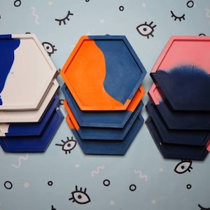 Handmade Jesmonite Coaster Set: Colourful Hexagonal Ecoresin