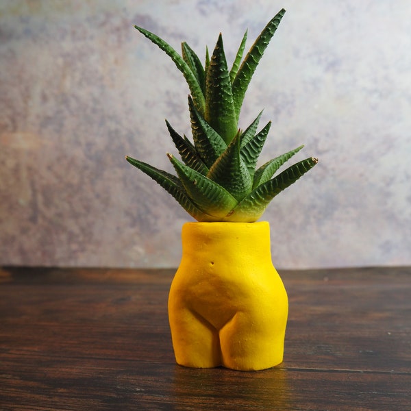 Plant, pot, yellow, torso, colourful, ecoresin, jesmonite, mustard, pink, body, booty, ornament, bright, living room, porch. hall, eco