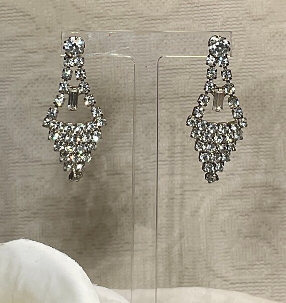 Art Deco rhinestone earrings, vintage diamond sha… - image 8