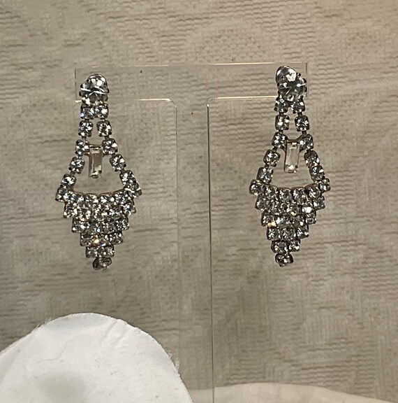 Art Deco rhinestone earrings, vintage diamond sha… - image 5