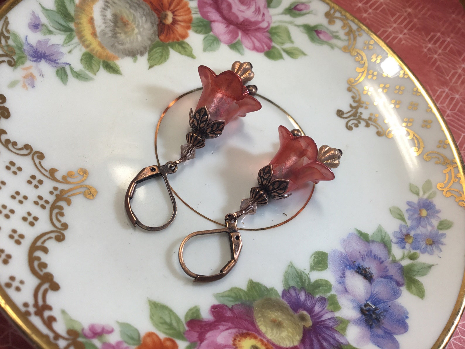 Copper Bellflower Earrings Dainty Lucite Flower Earrings Etsy