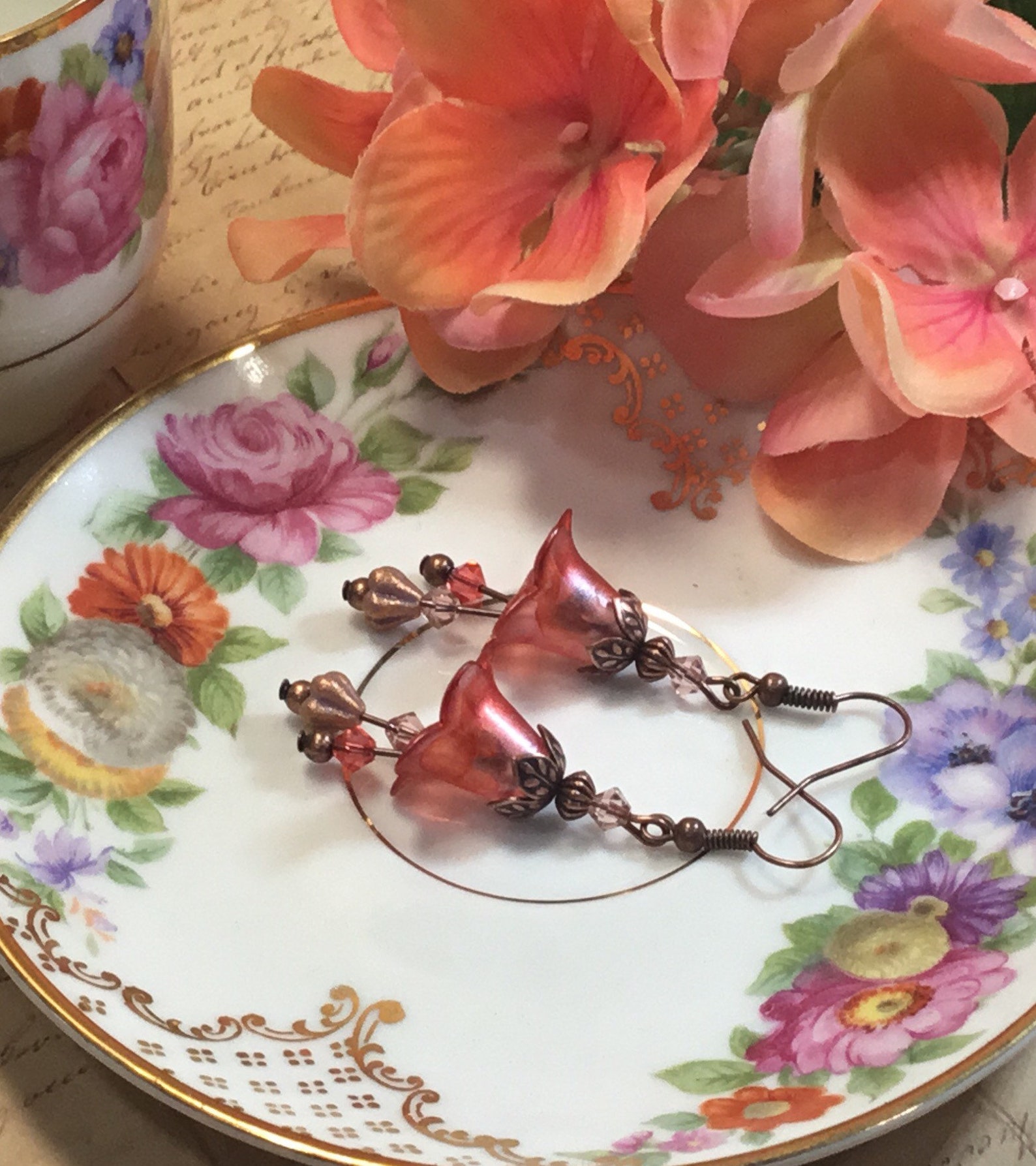 Copper Bellflower Earrings Dainty Lucite Flower Earrings Etsy