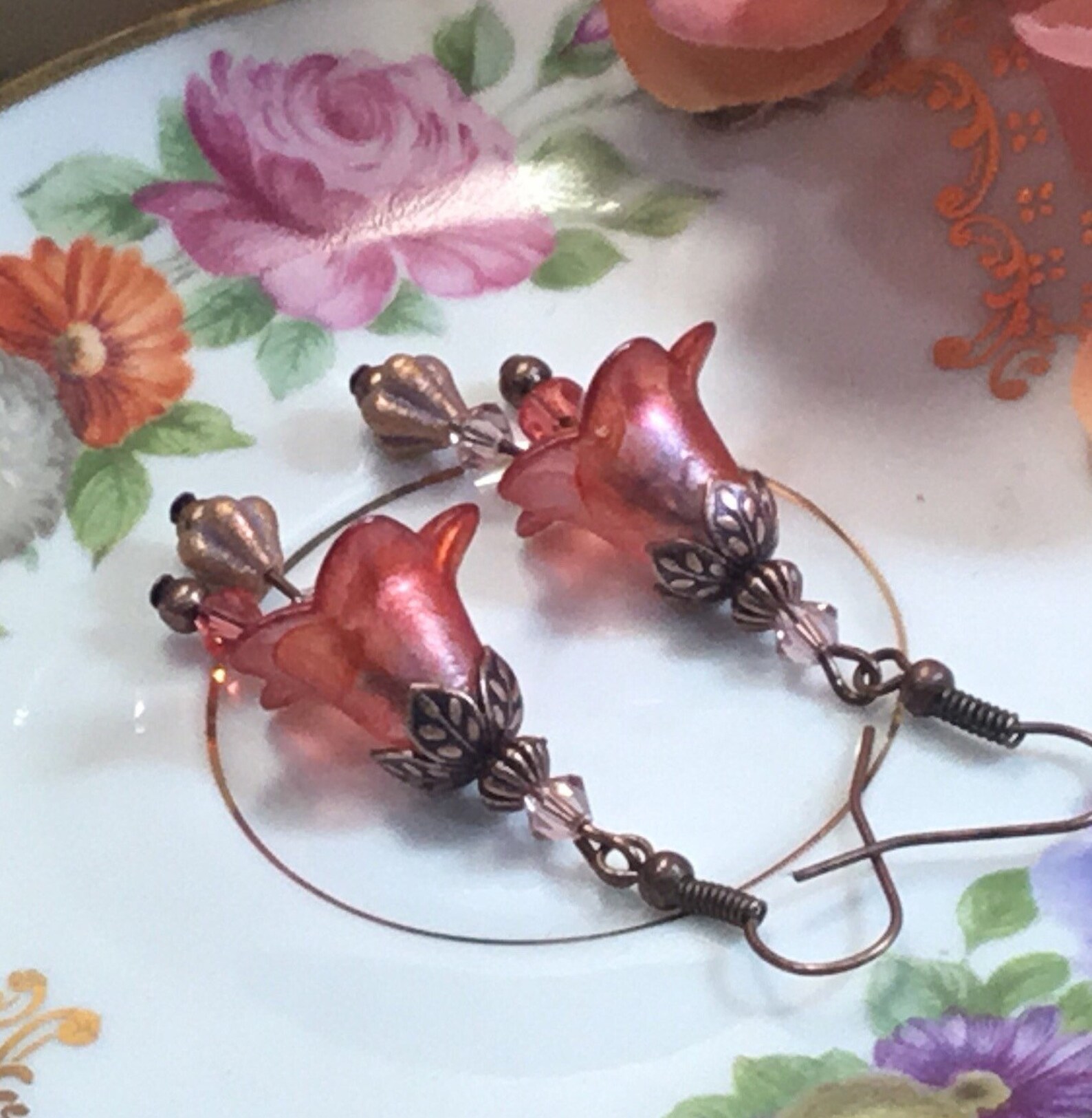 Copper Bellflower Earrings Dainty Lucite Flower Earrings Etsy