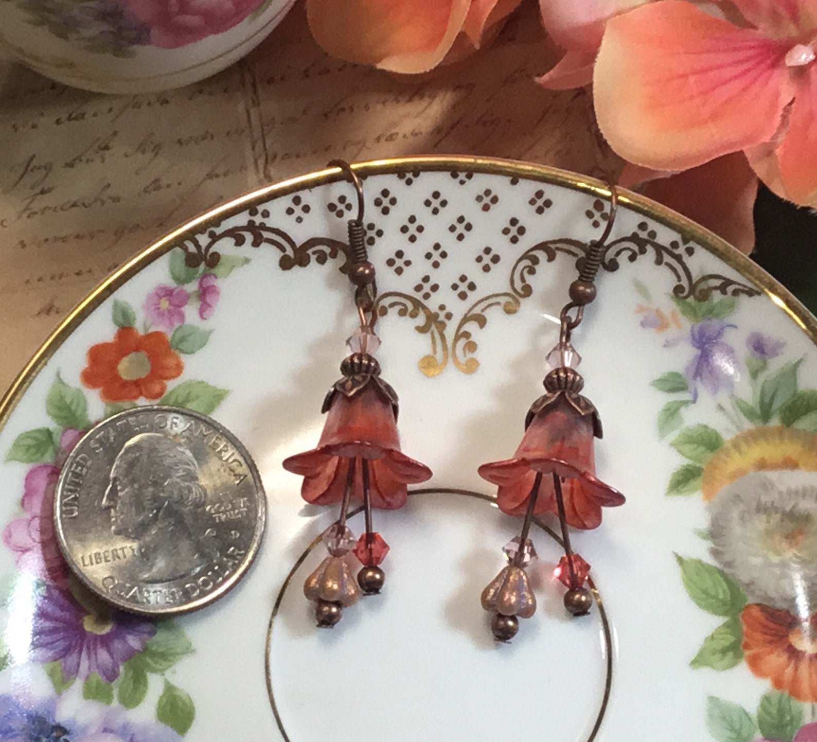 Copper Bellflower Earrings Dainty Lucite Flower Earrings Etsy