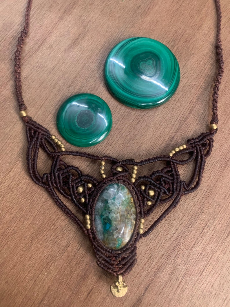 Crysocolla stone boho necklace hippie necklace chick necklace healing necklace meditation stone macrame necklace