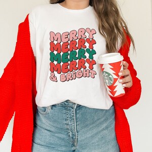 Merry and Bright christmas Shirt, womens christmas shirt, graphic christmas tee shirt, cute retro shirt for women, christmas shirt gift