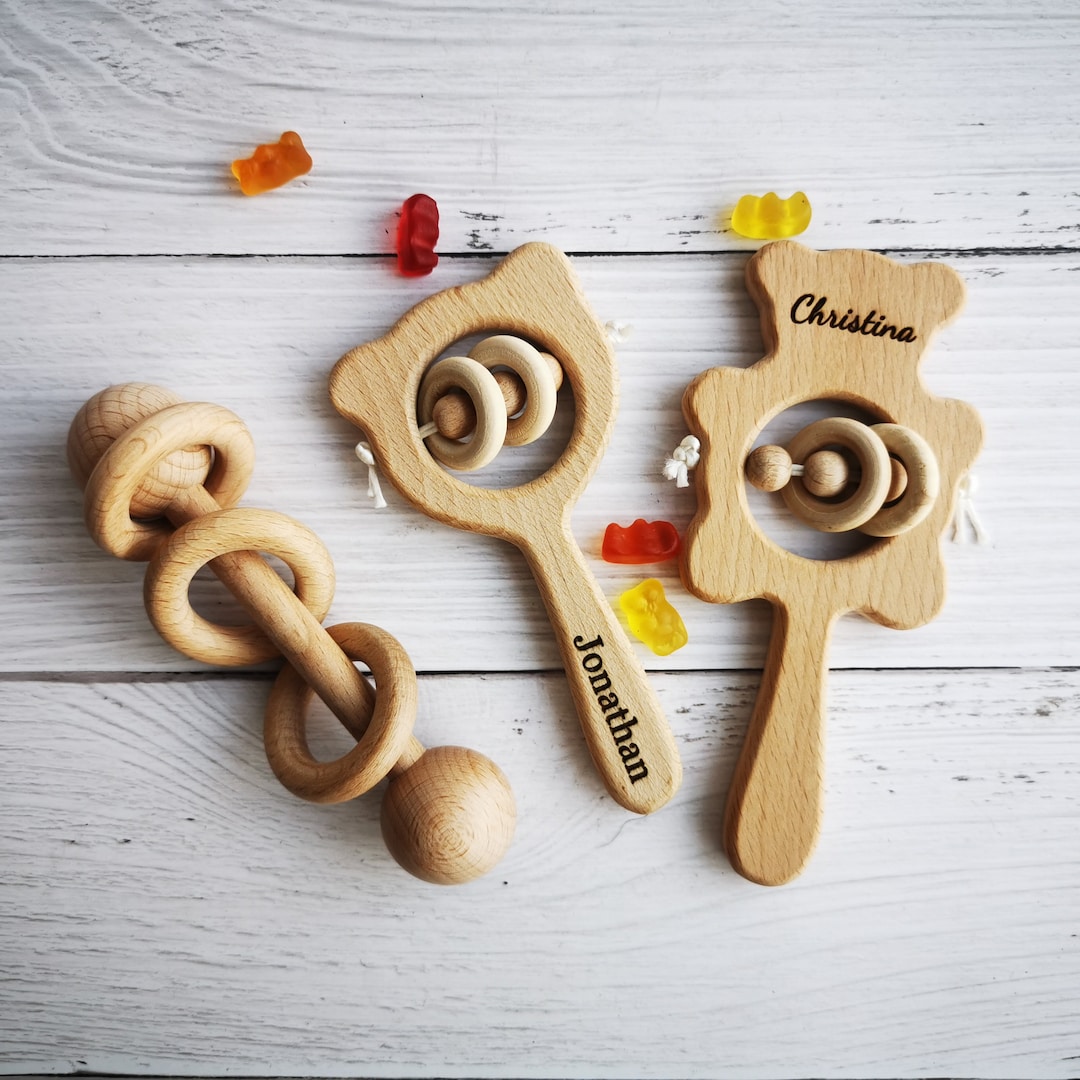 Wooden Rattle Personalised Baby Rattle Toy Baby Keepsake Etsy