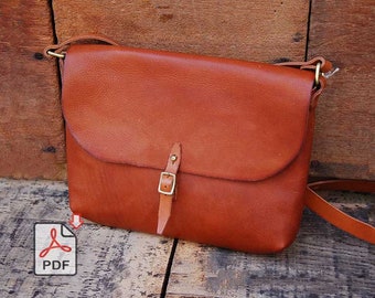 Leather Messenger Bag Shoulder Bag Crossbody Bag PDF Pattern DIY Valentine's day gift Mother's day gift