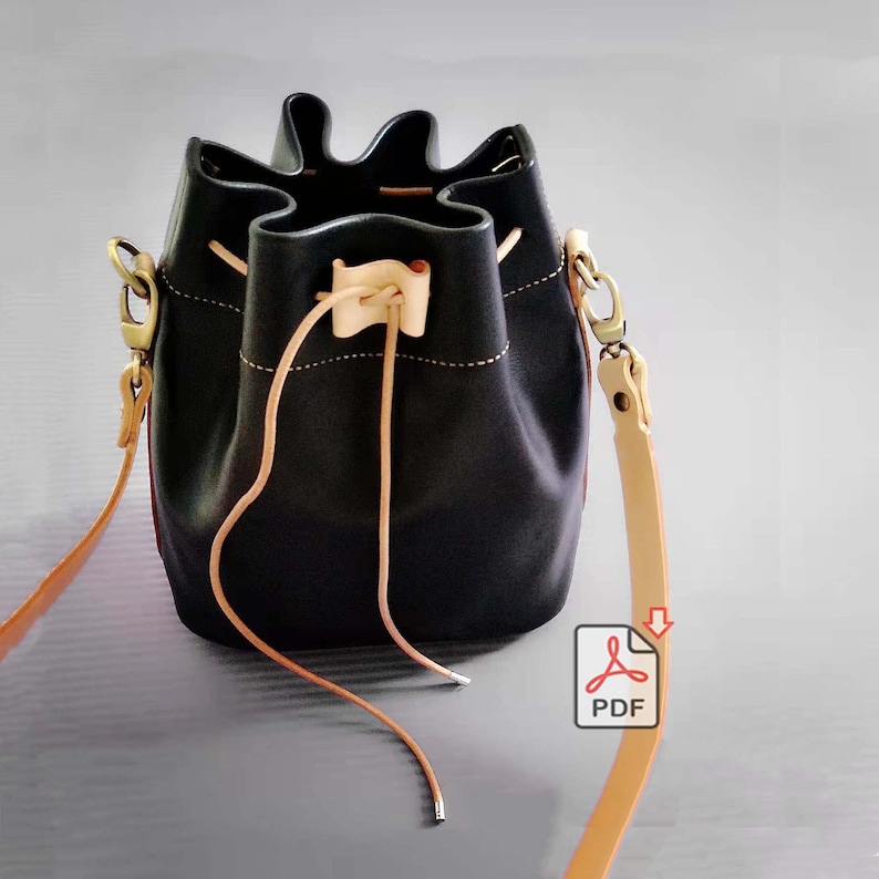 Leather Bucket Bag Shoulder Bag PDF Pattern (with simple photo instruction) DIY Valentine's day gift Mother's day gift 