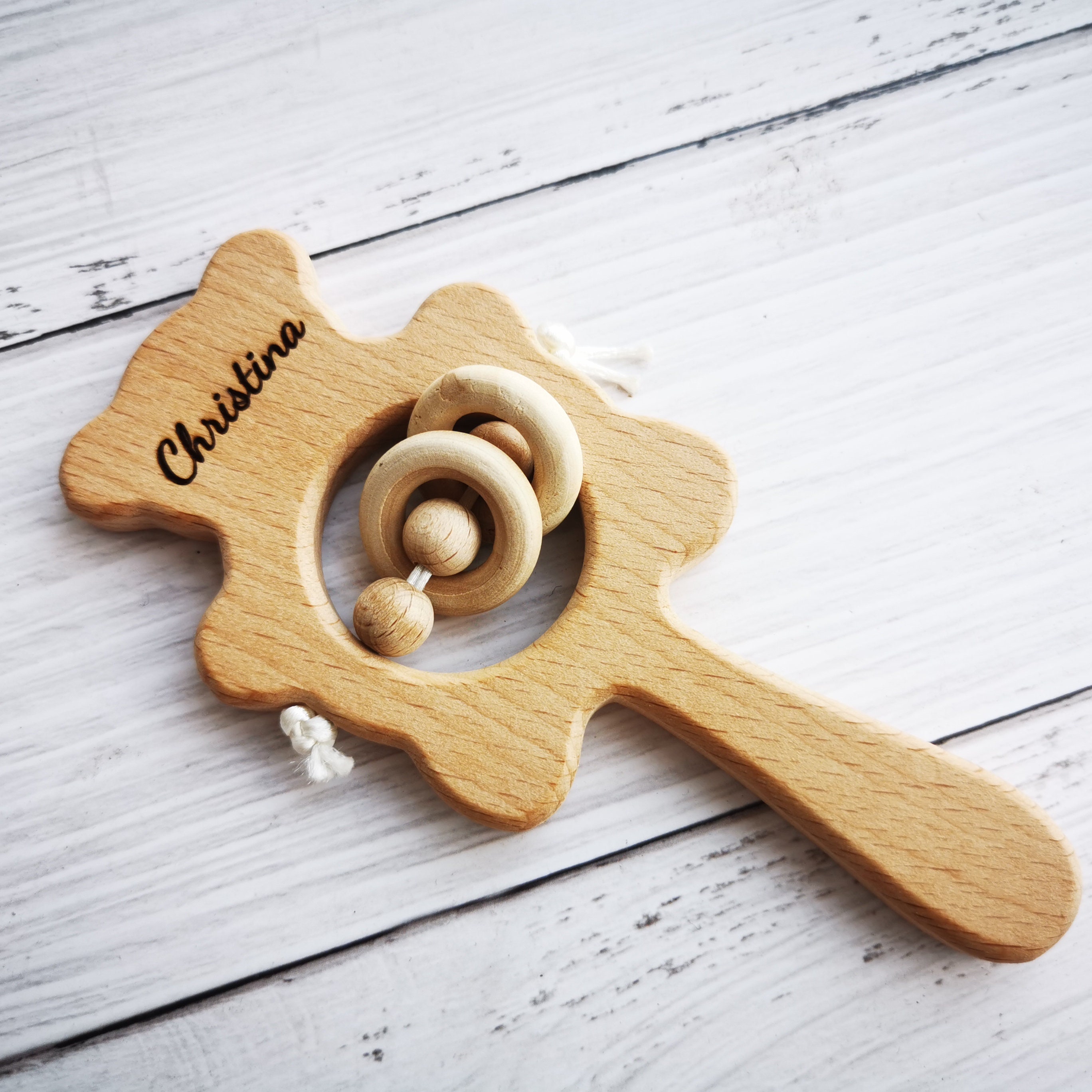 Wooden Rattle Personalised Baby Rattle Toy Baby Keepsake Etsy