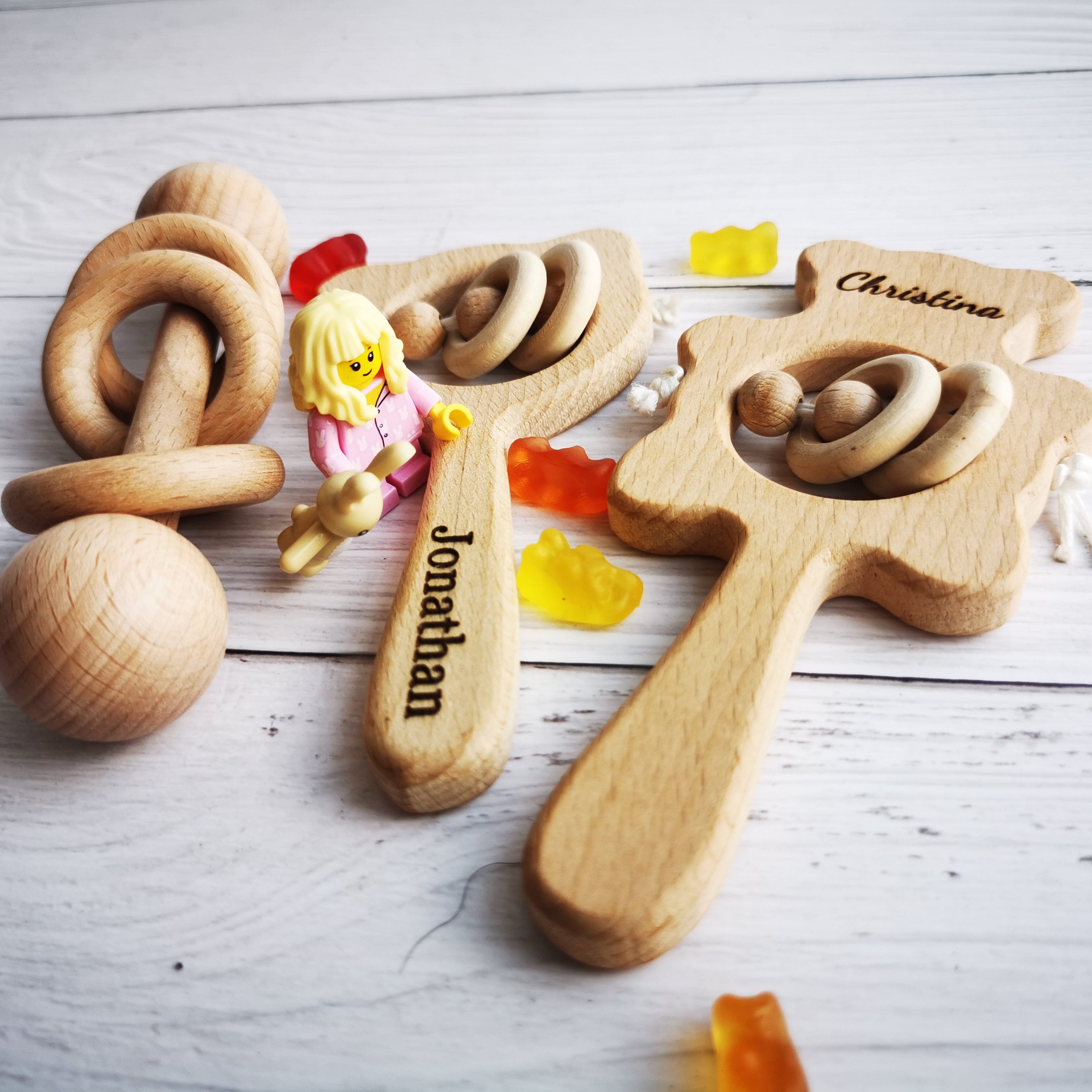 Wooden Rattle Personalised Baby Rattle Toy Baby Keepsake Etsy
