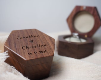 Caixa de anel de madeira personalizada, caixa de anel de casamento, caixa de anel de noivado, decoração de casamento, suporte de anel, presente de casamento, presente de dia dos namorados, portador de anel