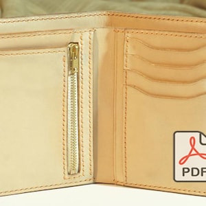 Carteira bifold de couro com bolso para moedas Padrão PDF DIY + instruções para fotos Presente de dia dos namorados Presente de dia das mães
