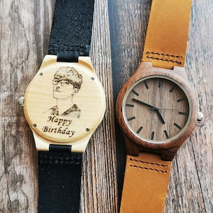 Photo Engraved Wood Watch Watch for Men Personalized Watch Gift for Him Gift for Boyfriend Husband Groomsmen Gift Wood 5th Anniversary Gift