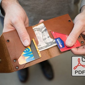 Patrón PDF de billetera delgada de cuero con dos pliegues, billetera remachada, regalo de San Valentín, regalo del día de la madre