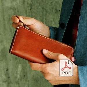 Cartera larga de cuero con cremallera Patrón PDF DIY + Instrucciones en video Regalo del día de San Valentín Regalo del día de la madre