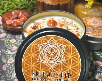 Sacral Chakra Candle 8oz: Soy Wax with Crystals & Orange Peel