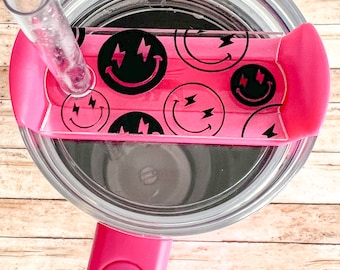 Black Smiley Stanley Lid Topper: Water Bottle Accessories