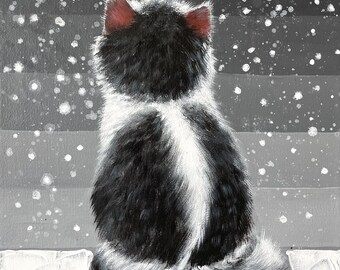 Kitten's First Snow Acrylic Painting on Canvas