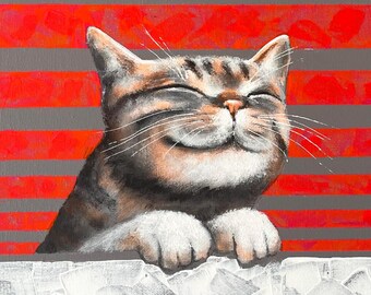 Happy Cat Painting, Acrylic on Canvas, UV Reactive