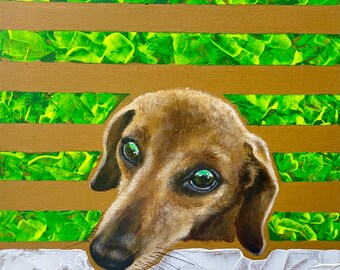 Dachshund Green Eyes Pet Portrait Painting