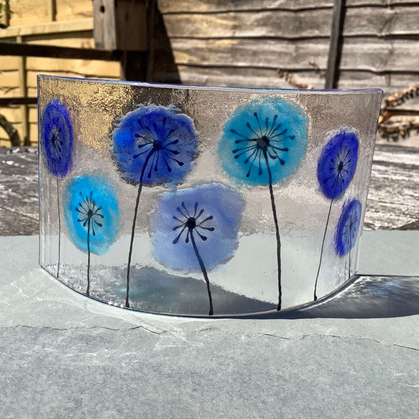 Fused Glass Flower Bendie - Shades of Blue