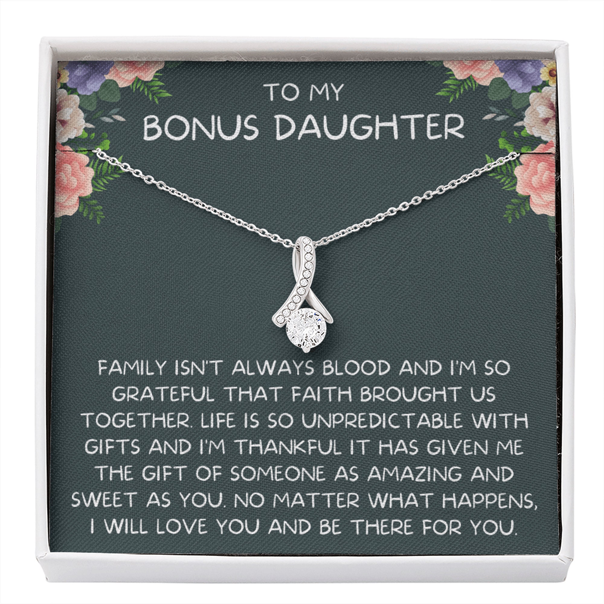 Bonus Daughter Jewelry Gifts Adoptive Daughter Gift Necklace Custom Initial Bonus Daughter Necklace with Card Step Daughter Gift