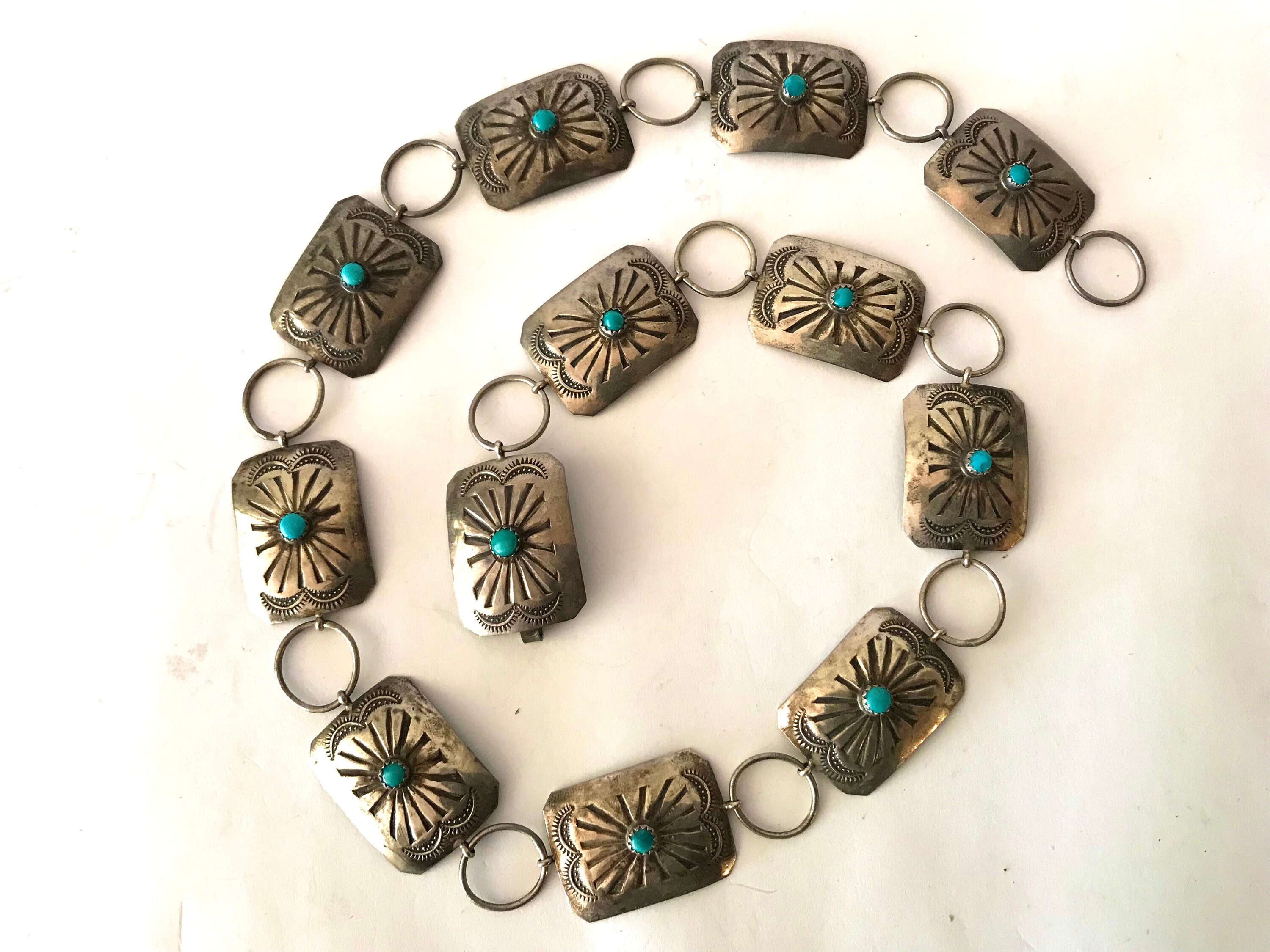 Very Rare Baseball Concho Turquoise Sterling Silver Vintage Native American Navajo Belt Very Rare Baseball Concho Turquoise Sterling Silver Vintage Native American Navajo Belt