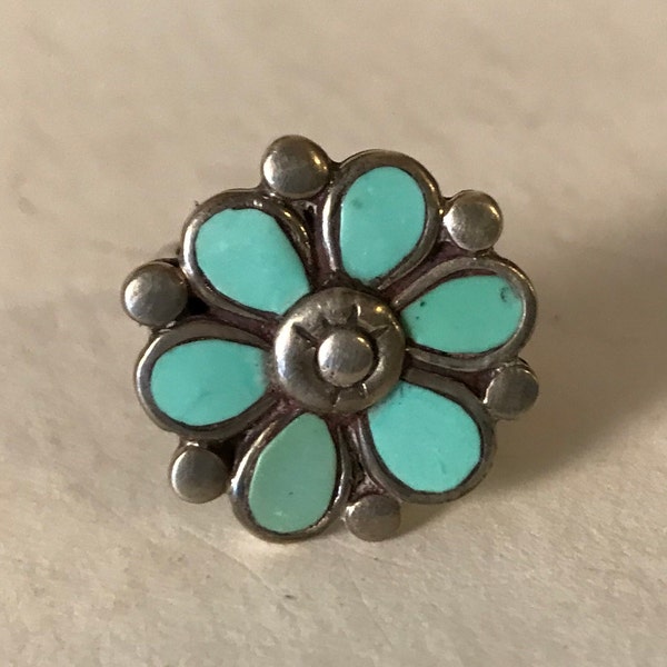 Native American Floral Turquoise Ring - Vintage