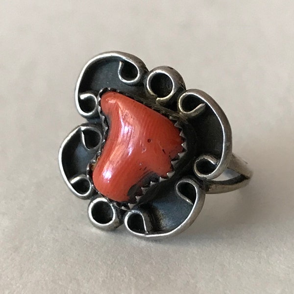 Robert Johnson (RJ) Navajo Red Coral Ring - Vintage