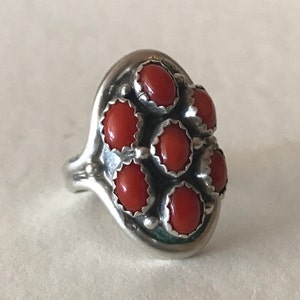 Navajo Red Coral Cluster Ring - Vintage