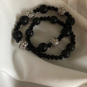 Dames mode sieraden - midnight zwarte armband onyx & zwart facet glas rondelle kralen armband