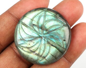 Natural Labradorite Cushion Shape Full Flashy Fire Screaming Carving Labradorite Loose Gemstone Carved 76.65 Cts Labradorite Pendant