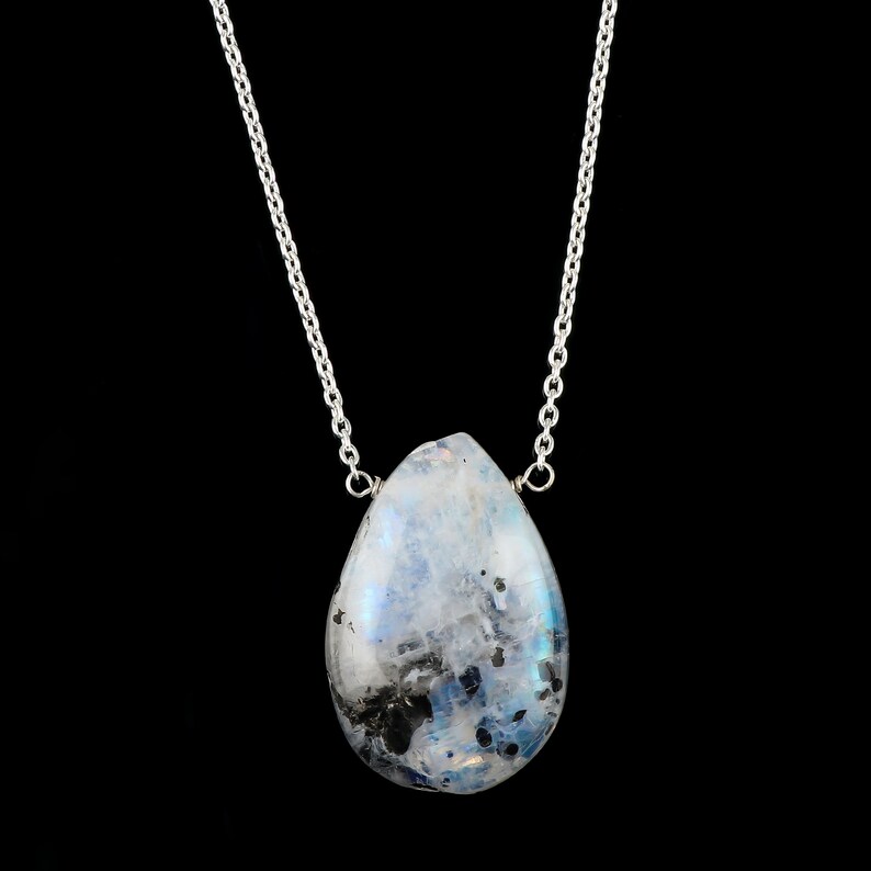 Angel Aura Moonstone Pendant Moonstone Jewelry For Best Friend Rainbow Moonstone Necklace With Black Tourmaline Necklaces For Women