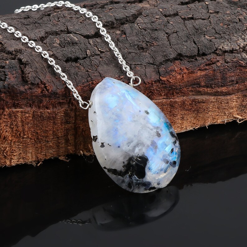 Angel Aura Moonstone Pendant Moonstone Jewelry For Best Friend Rainbow Moonstone Necklace With Black Tourmaline Necklaces For Women