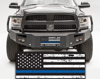 Thin Blue Line Front License Plate – Black With Blue Stripe – Blue Lives Matter