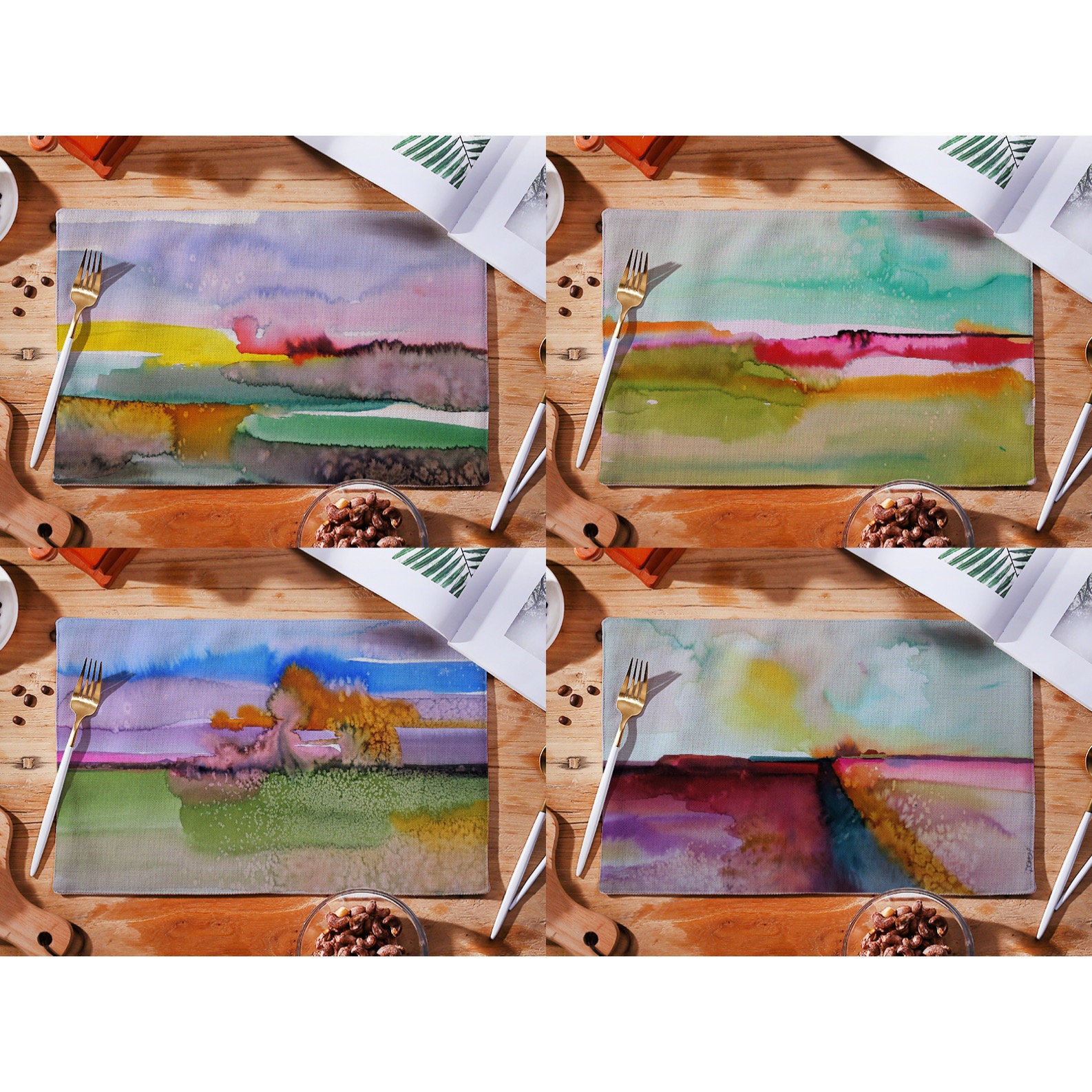 Placemats, Placemats Set, Table Linens, Napperon, Indoor/Outdoor - Eco-friendly, Reusable, Washable, Easy Care, Luxury, Colourful, Abstract